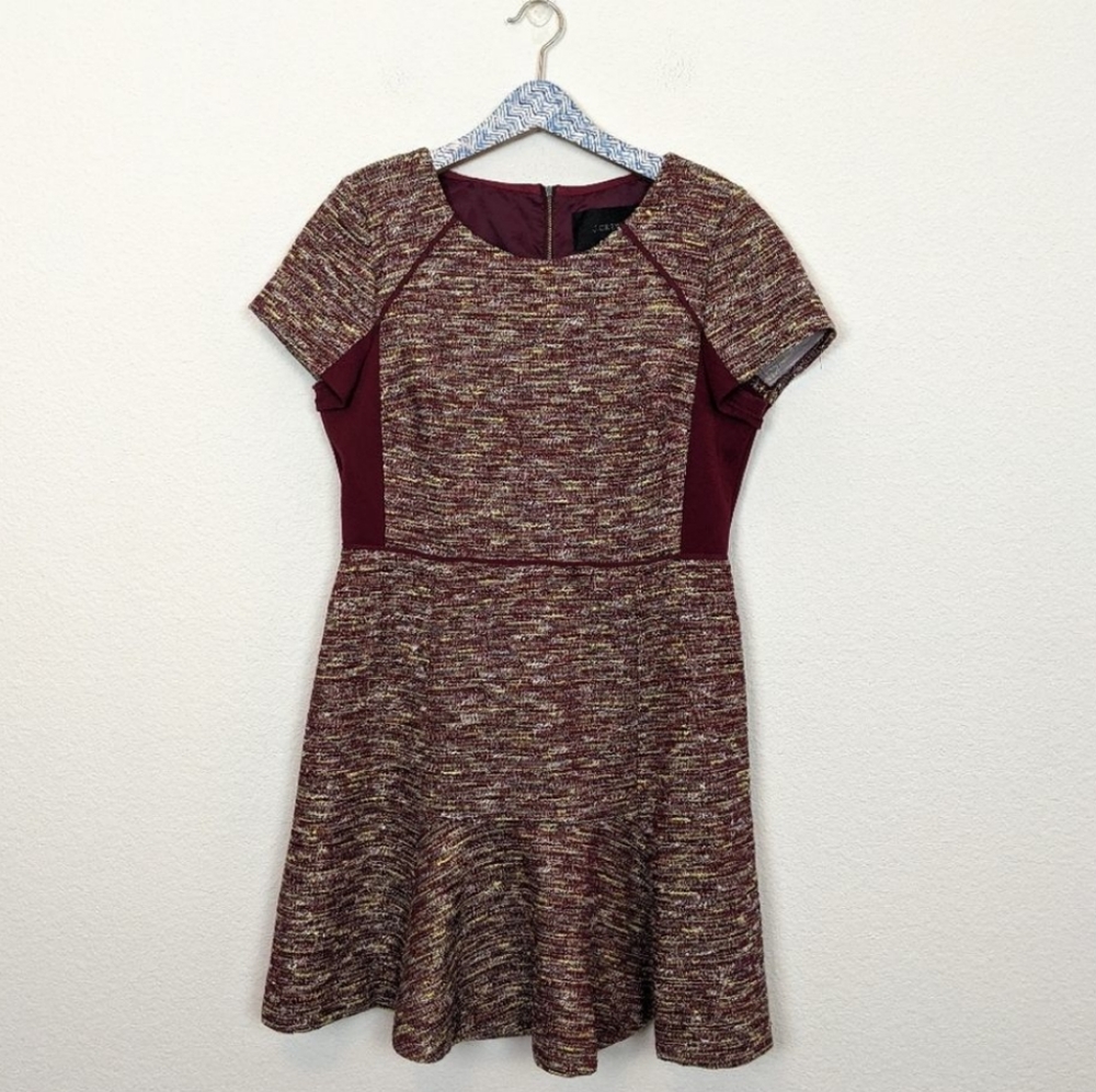 J. Crew Maroon Mix Tweed Fit & Flare Dress sz 12